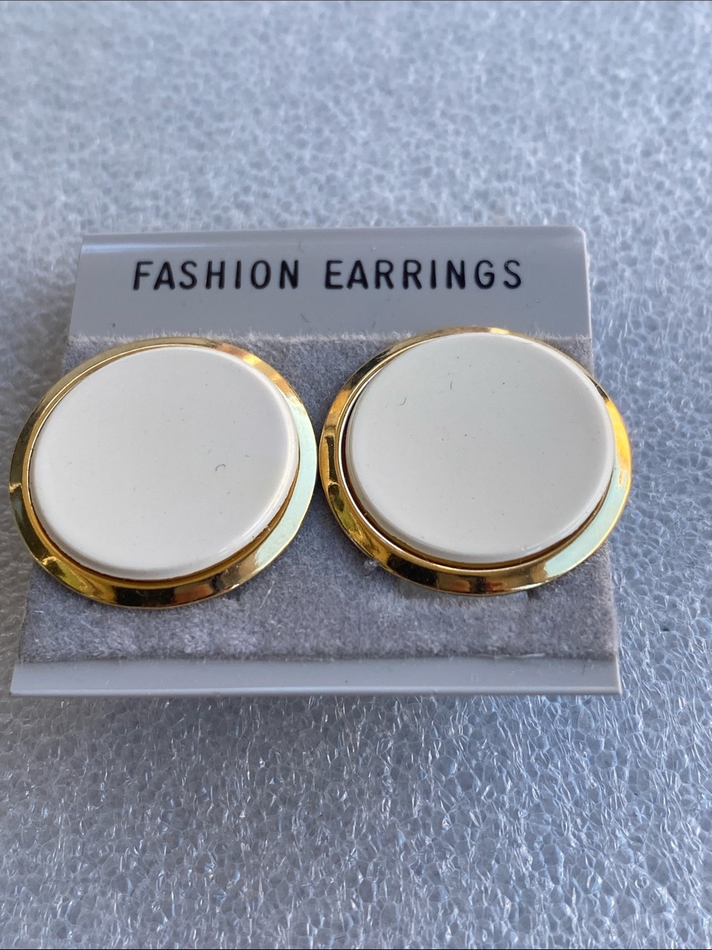 White & Gold Button Clip-On Earrings